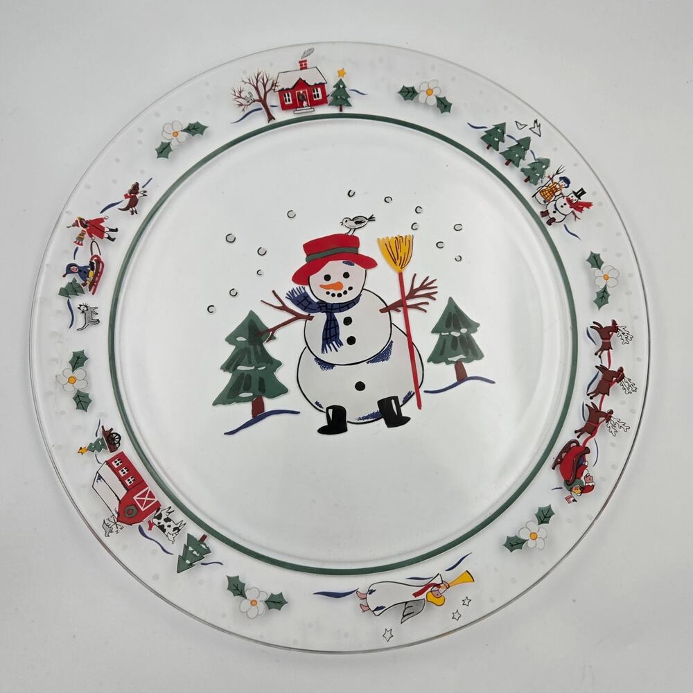 Pfaltzgraff Snow Village Christmas 13" Round Clear Glass Serving Platter